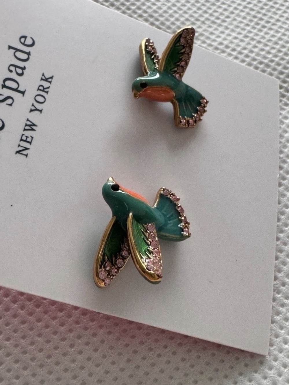 kate spade enamel green and pink hummingbird stud earrings - Picture 6 of 6